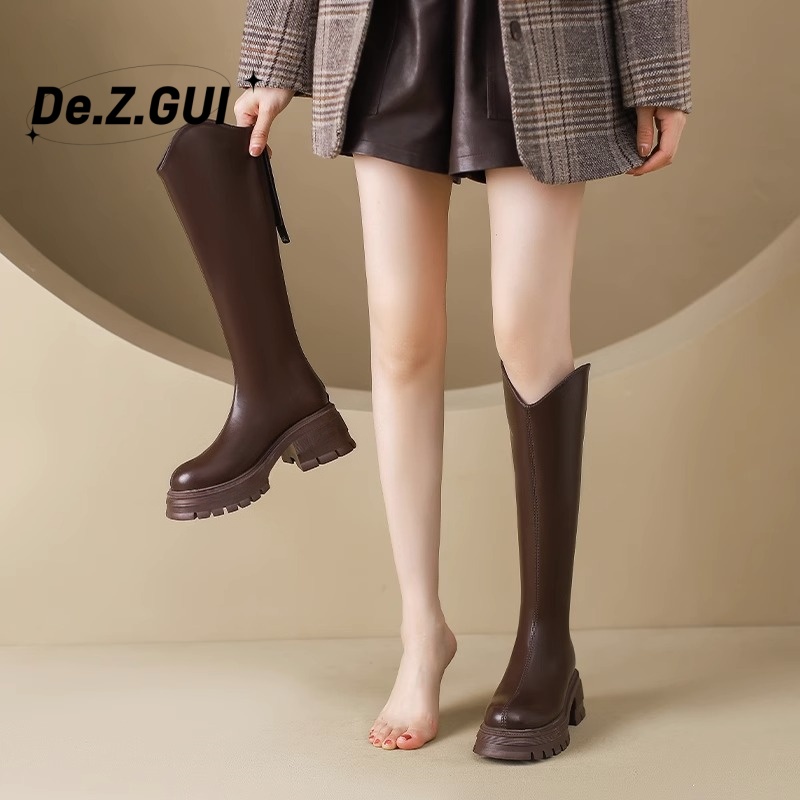 网红厚底长靴女2025新款小个子不过膝高筒骑士靴马丁靴长筒靴女靴