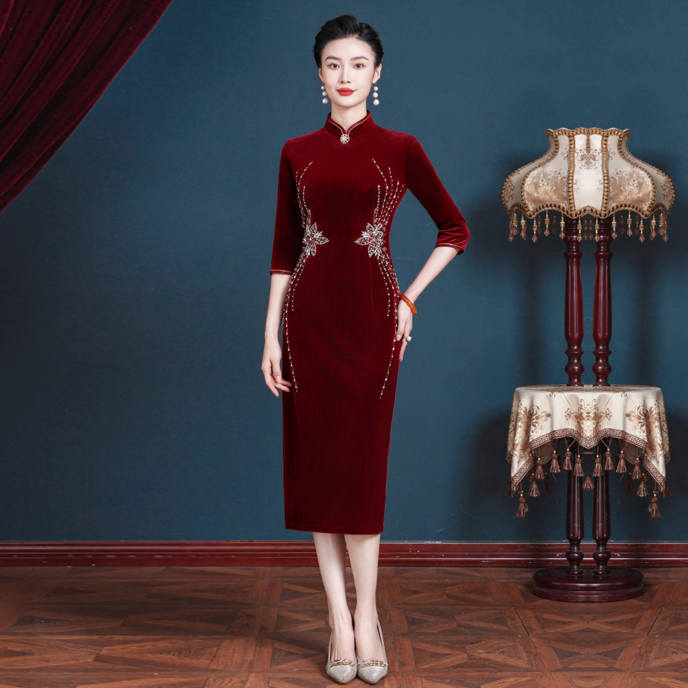 旗袍春秋冬新中式喜婆婆婚礼连衣裙中国风喜妈妈宴会女装显瘦礼服