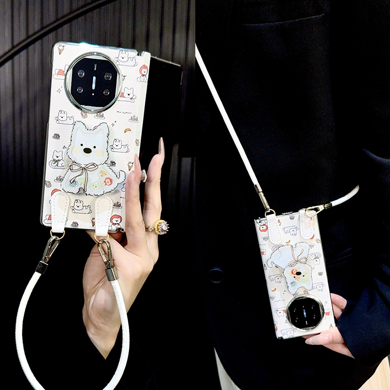 适用华为matex5手机壳折叠屏中轴新款x6典藏版x3皮纹卡通支架女款