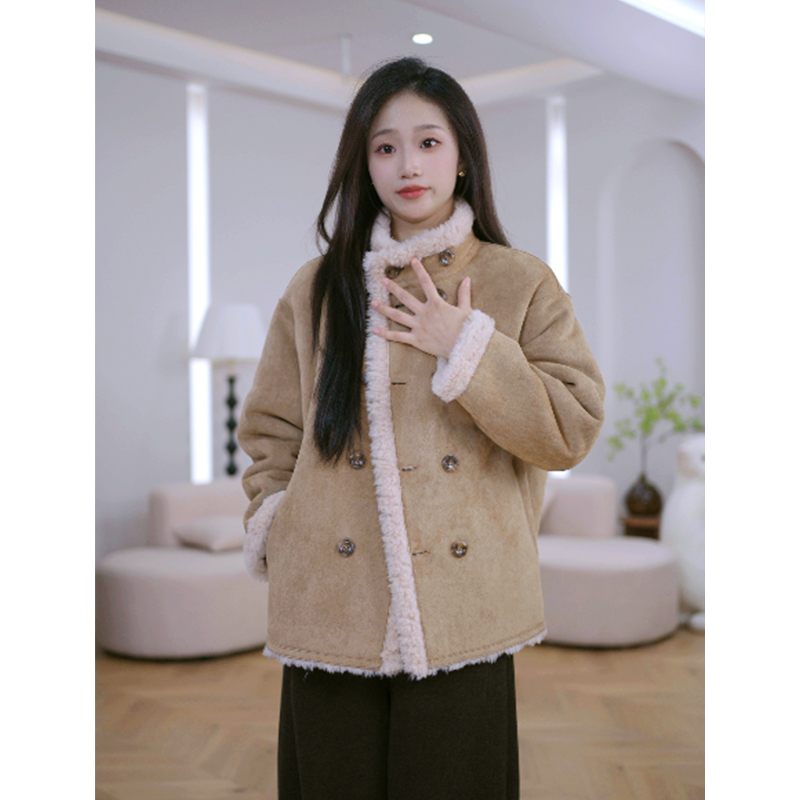 HANYU/韩禹TF220新款100%羊毛外套女宽松显瘦时尚双面穿加厚