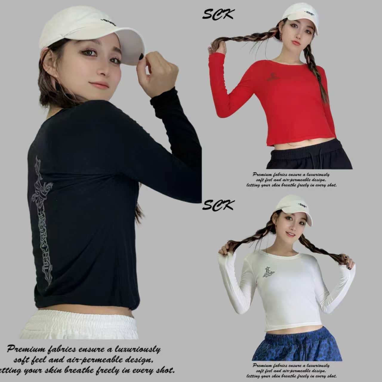 潮牌欧韩服饰短款印花十字修身长袖2590-（YL）