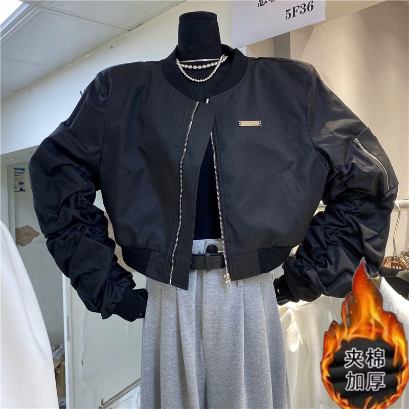 2025秋季韩版设计感夹克小众堆堆袖垫肩宽松短款棒球服潮流外套女