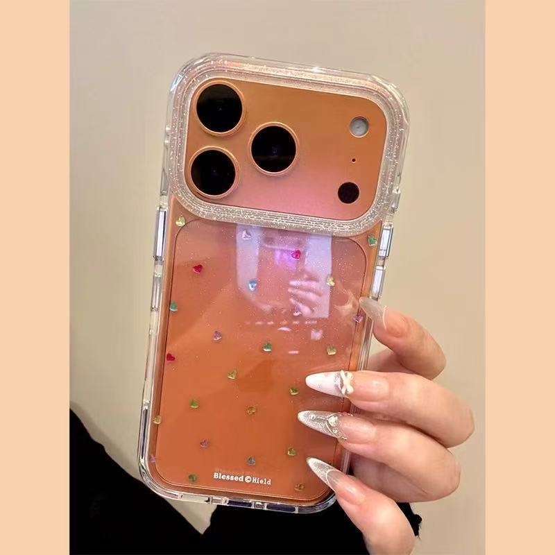 简约ins透明闪粉爱心彩色宝石适用iPhone17promax苹果16手机壳15