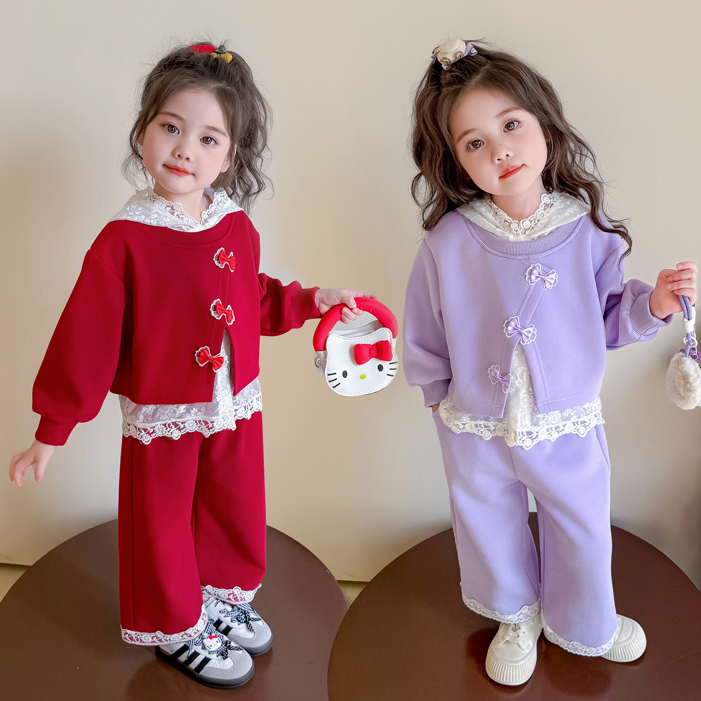 女童套装洋气蝴蝶结儿童休闲卫衣两件套小女孩宝宝春秋装2025新款