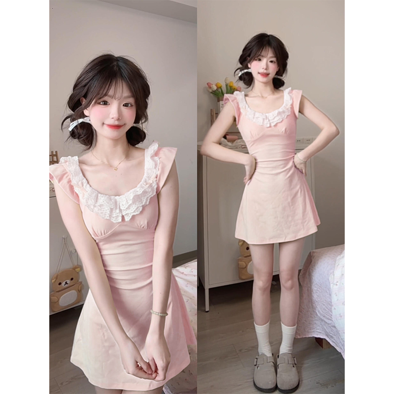 粉色法式连衣裙女2025新款夏日漂亮小个子清纯掐腰短裙夏日穿搭