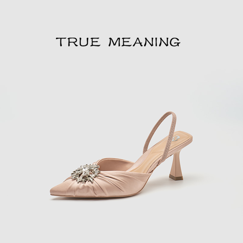 True Meaning【月色潇湘】上班欧若风羊皮细高跟鞋凉鞋气质百搭法式