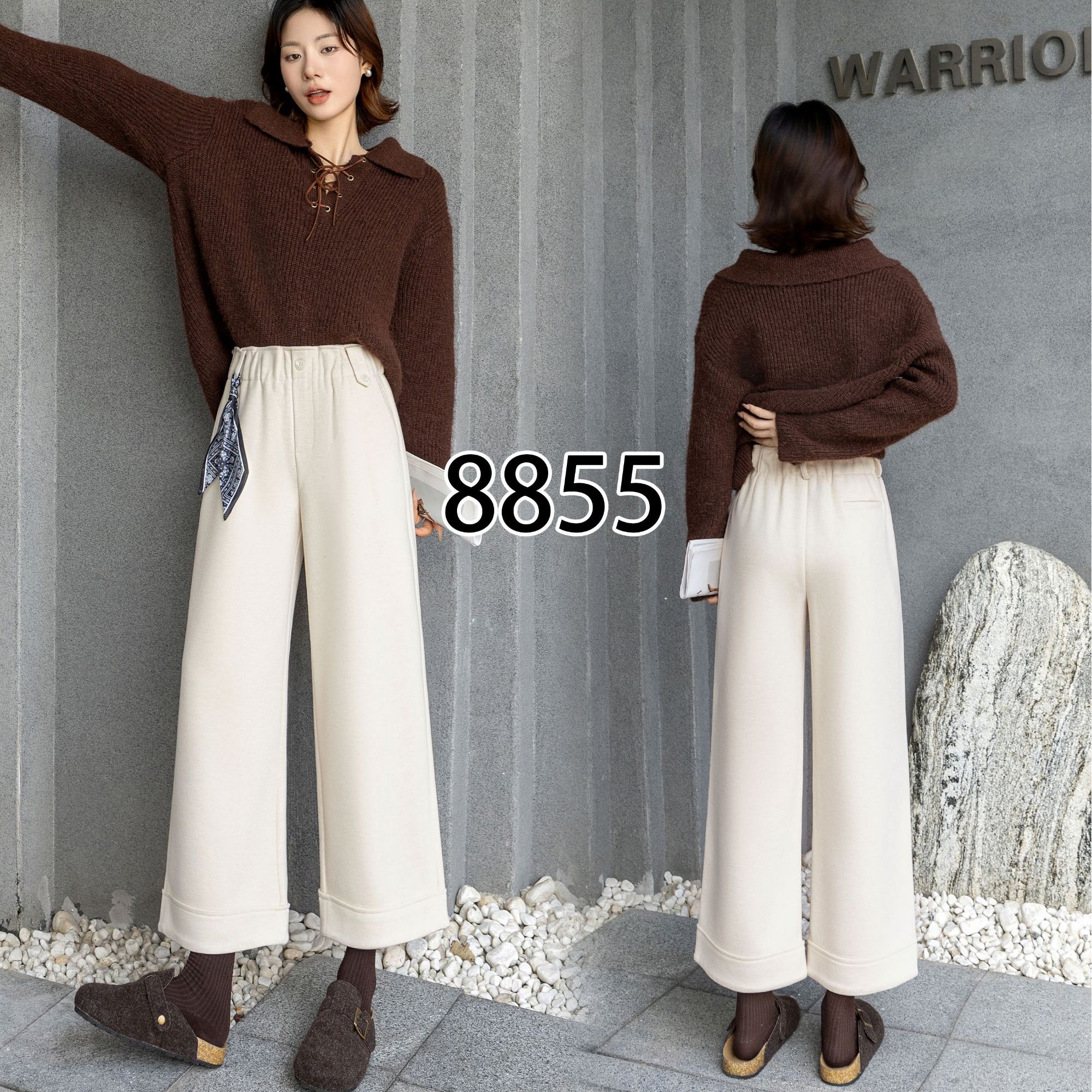 【裤带裤】秋冬时尚保暖磨羊毛九分阔腿阔腿裤8855