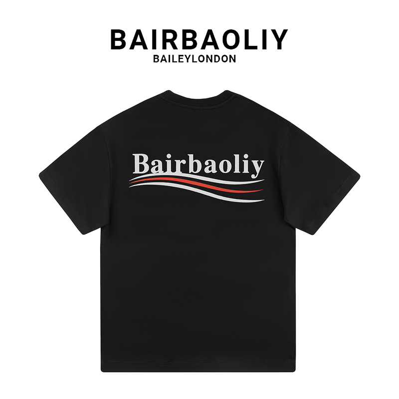 BAIRBAOLIY彩色流线型经典字母潮流简约轻奢修身版短袖T恤时尚男