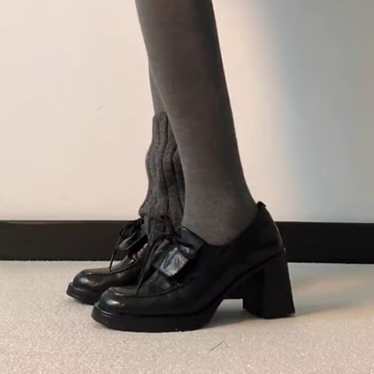 绝美不累脚乐福鞋子复古粗跟黑色小皮鞋女士英伦风圆头一脚蹬小众