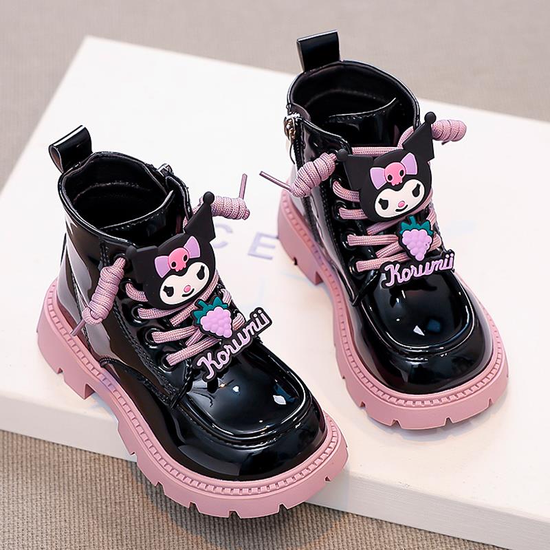 库洛米女童马丁靴子2025秋季新款儿童公主皮靴时尚女孩黑色小短靴