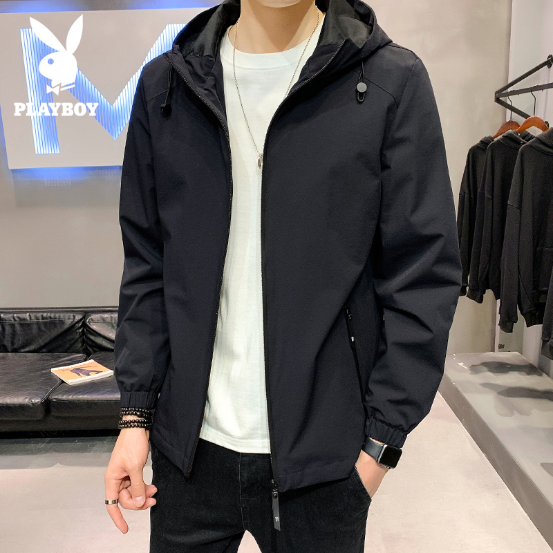 花花公子男士外套春秋上衣男2025新款连帽防风冲锋衣秋季夹克男款