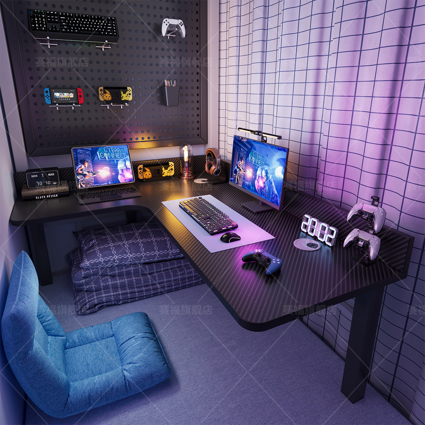 床上桌上下铺电脑桌转角桌电竞桌大学生宿舍神器大尺寸l型拐角桌