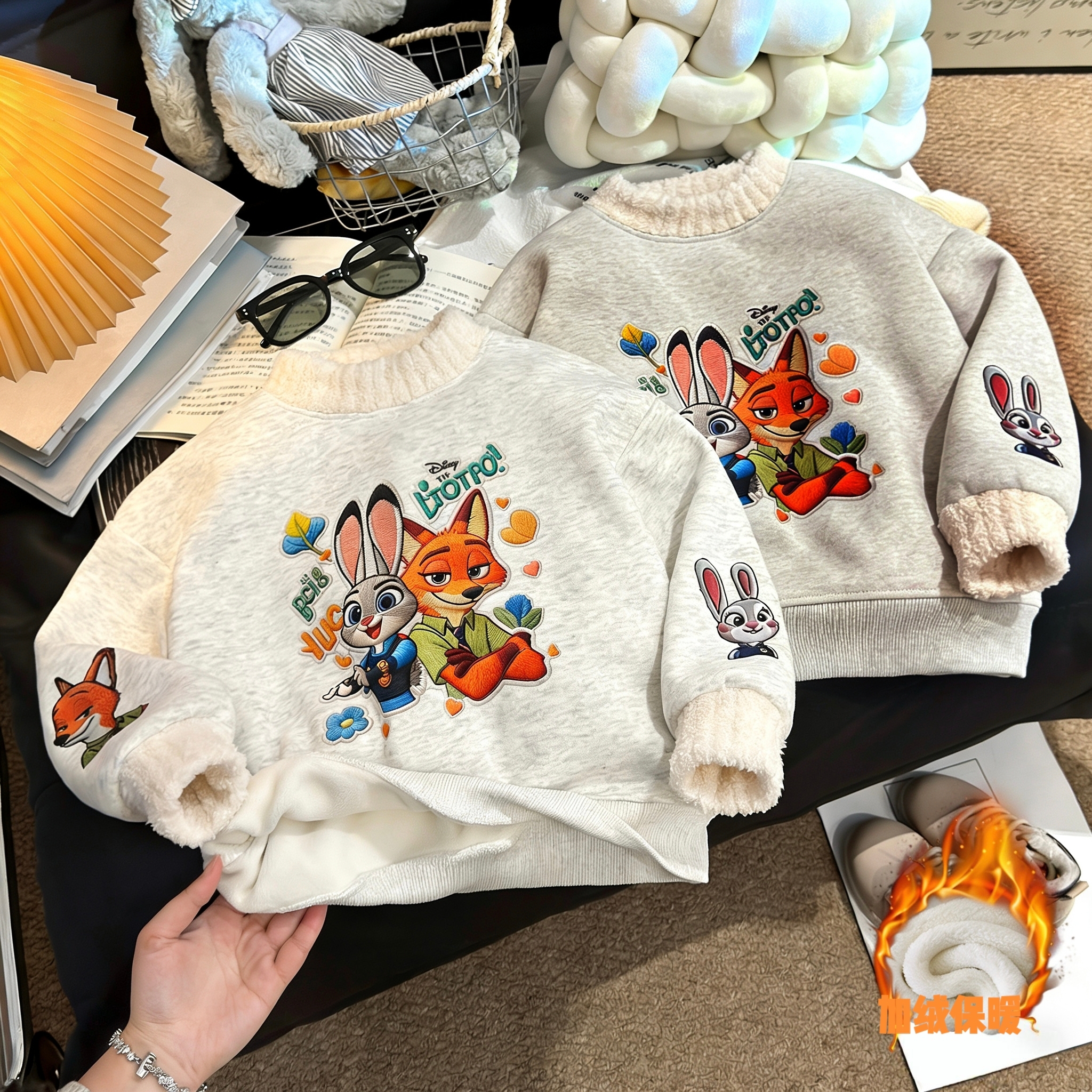 儿童加绒加厚洋气卡通疯狂动物城男女童韩版卫衣中小童冬新款上衣