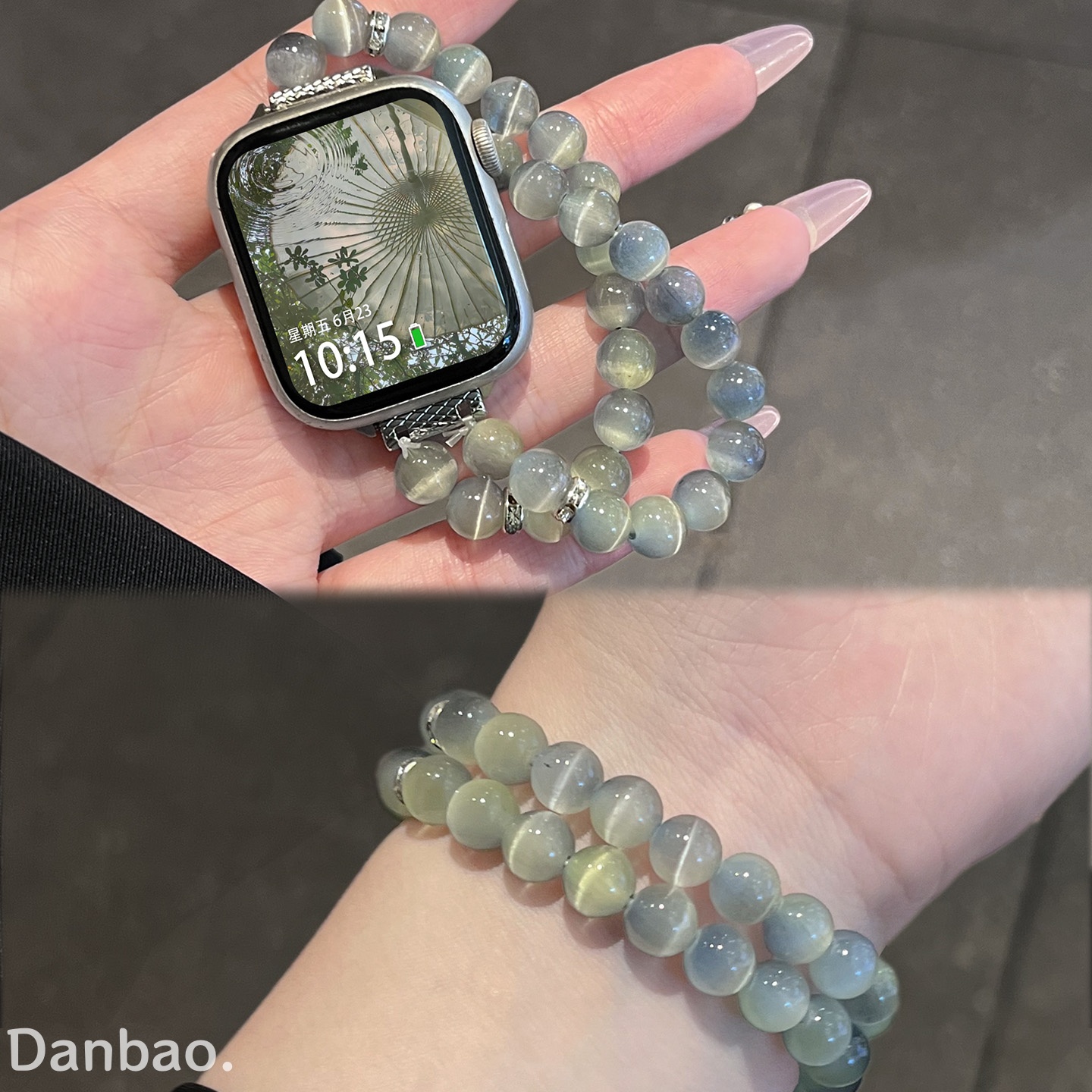 《烟雨江南》适用于iwatchs11表带苹果手表s10串珠987腕带弹力高级6