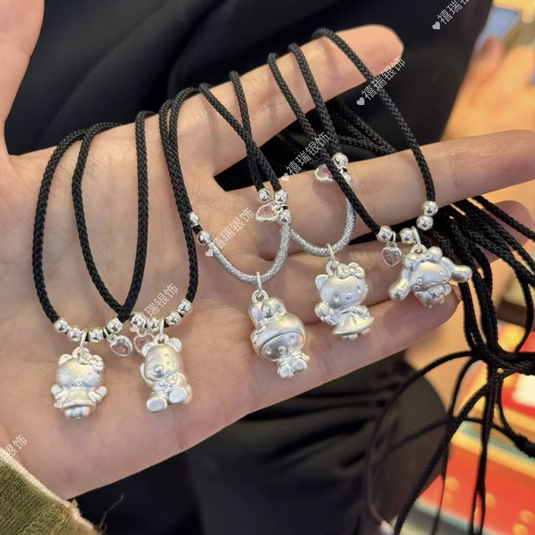 吊坠足银 足银999helloKitty史迪仔手工小众玉桂狗项链可爱少女心