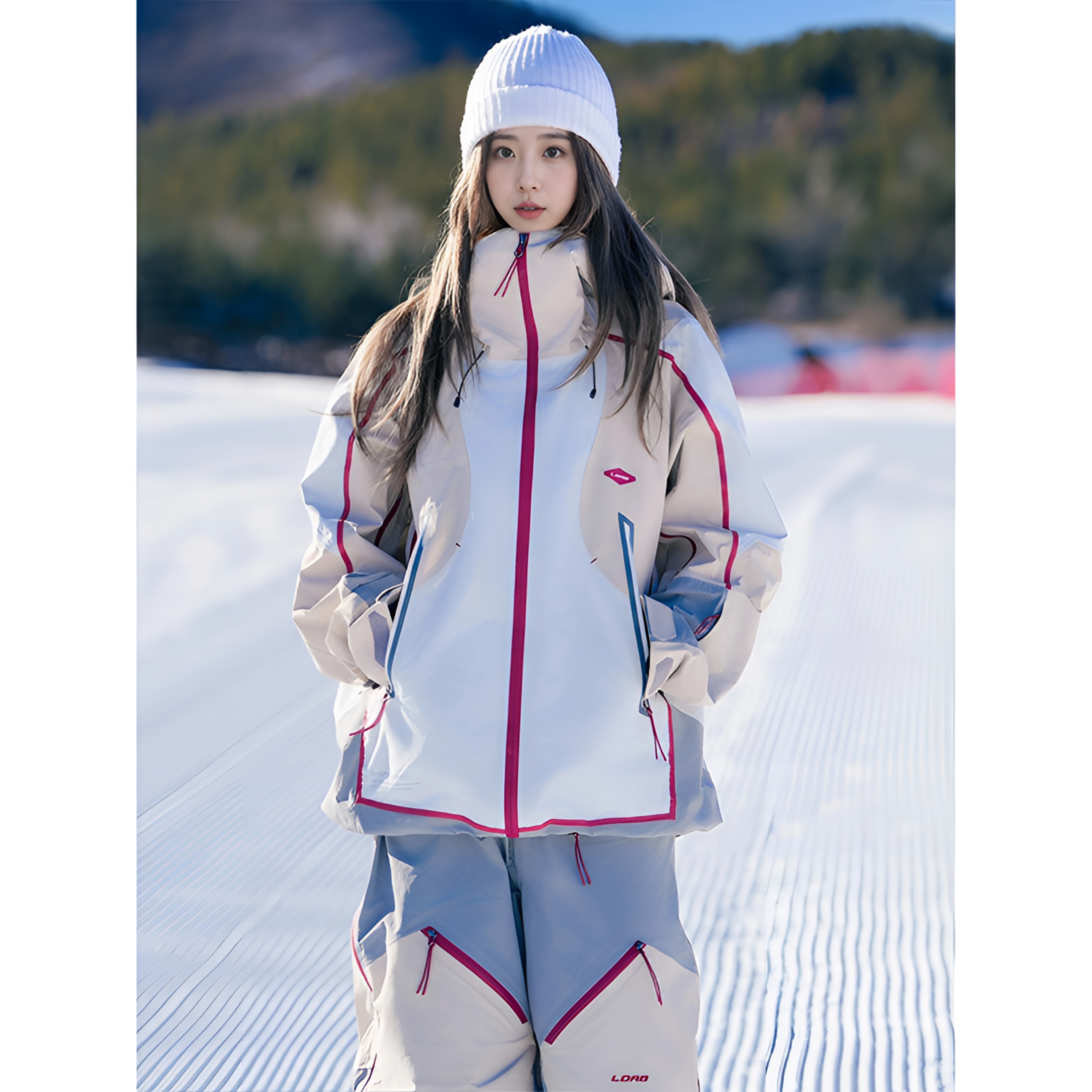 芙沿白色拼接滑雪服套装女2025冬季新款户外防风防水保暖单板雪服