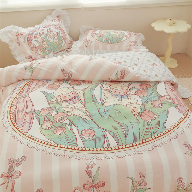 绵绵的铃兰花园 少女心原创洛丽塔风100全棉三四件套床单被罩纯棉