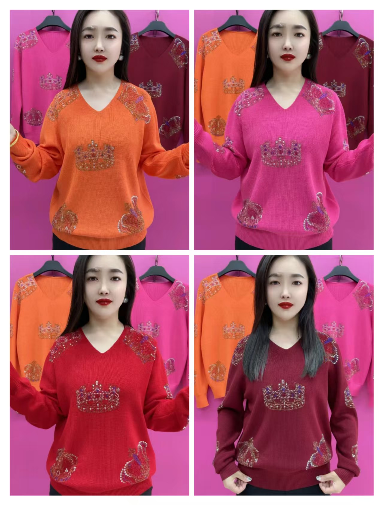 K125-109款皇冠钻焦麻针织衫