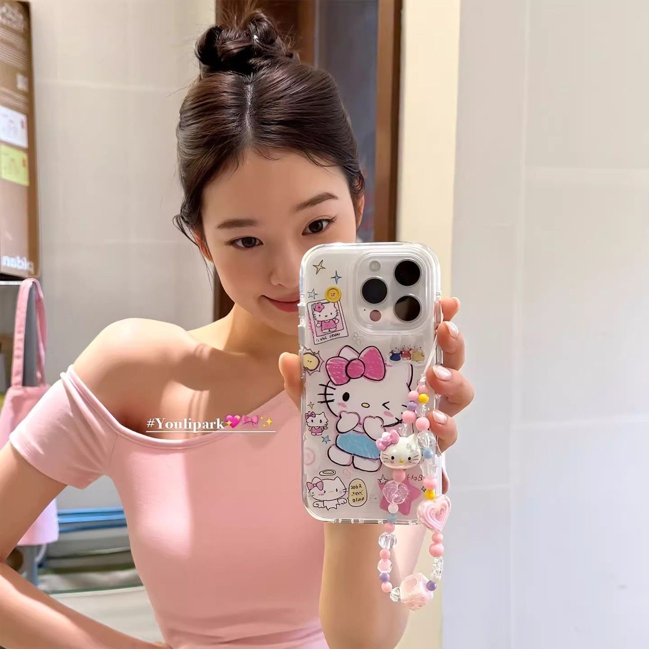 ins涂鸦捂脸kt猫适用苹果16Promax大孔手机壳vivo华为oppo小米15