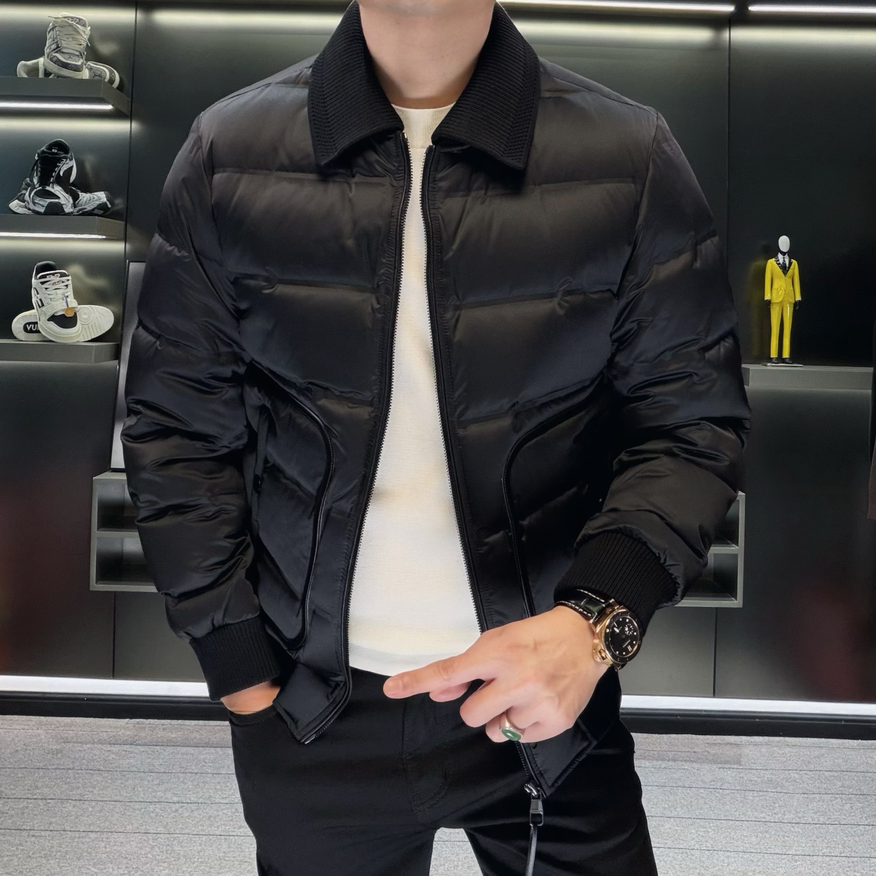 【三防&90白鸭绒】男士可拆卸针织领羽绒服25冬季哑光休闲保暖外套