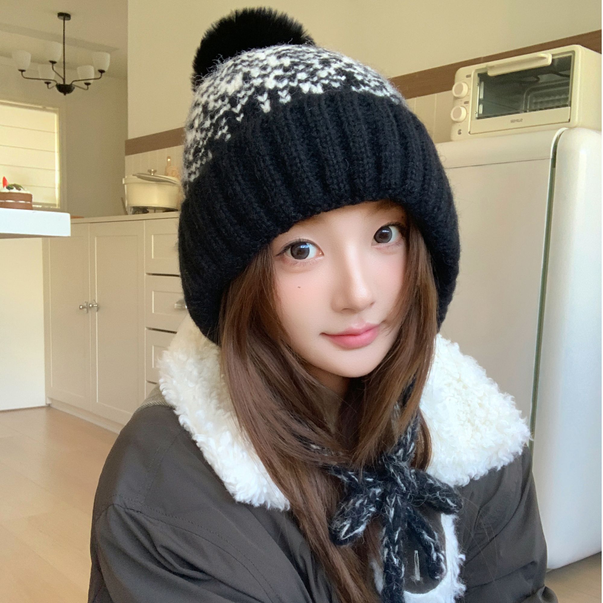 毛球帽子女秋冬季加厚保暖护耳针织毛线帽加绒骑车防寒雷锋套头帽