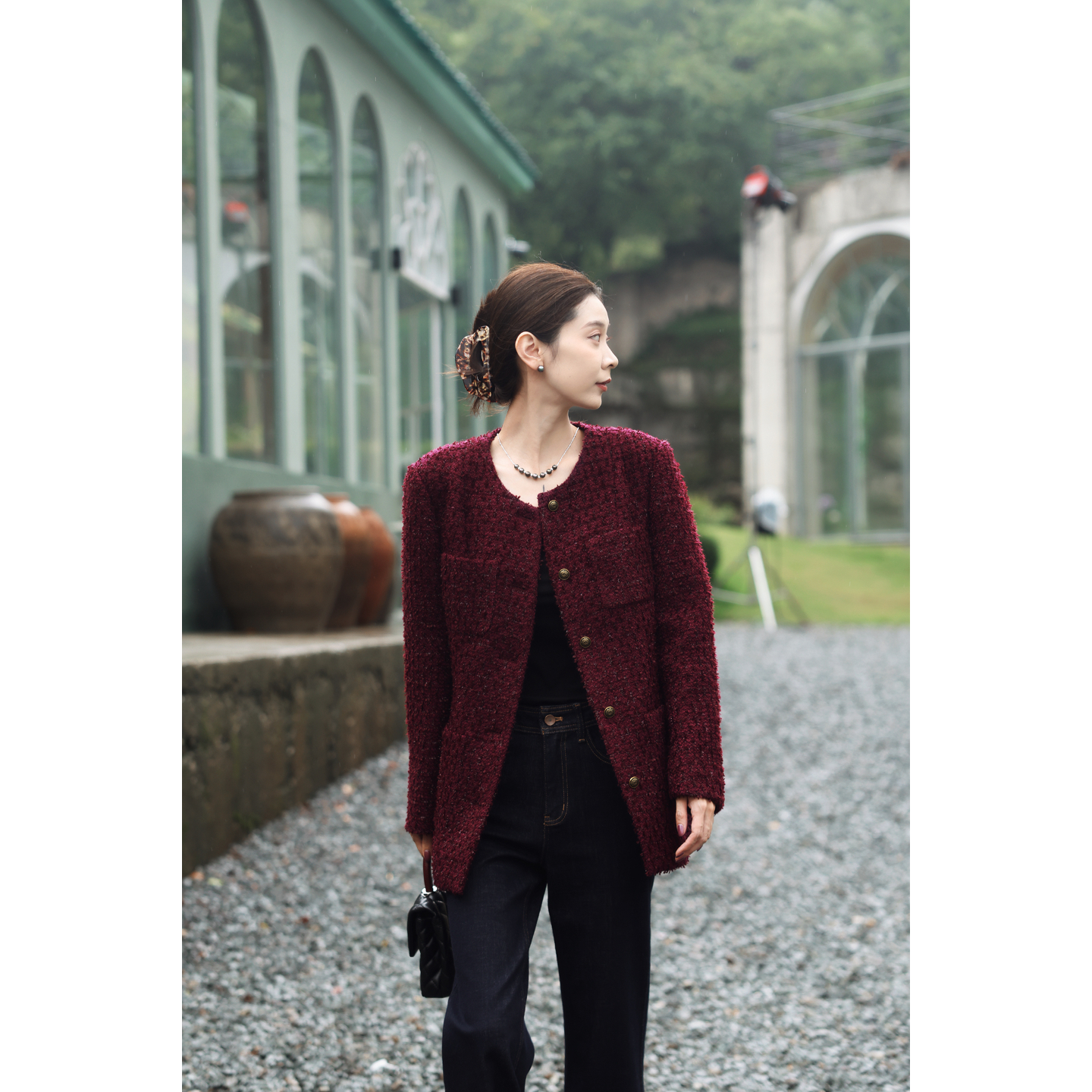 CHENSMCHEN 蓝色直筒牛仔裤女简约休闲宽松显瘦微喇长裤CSN6150SL