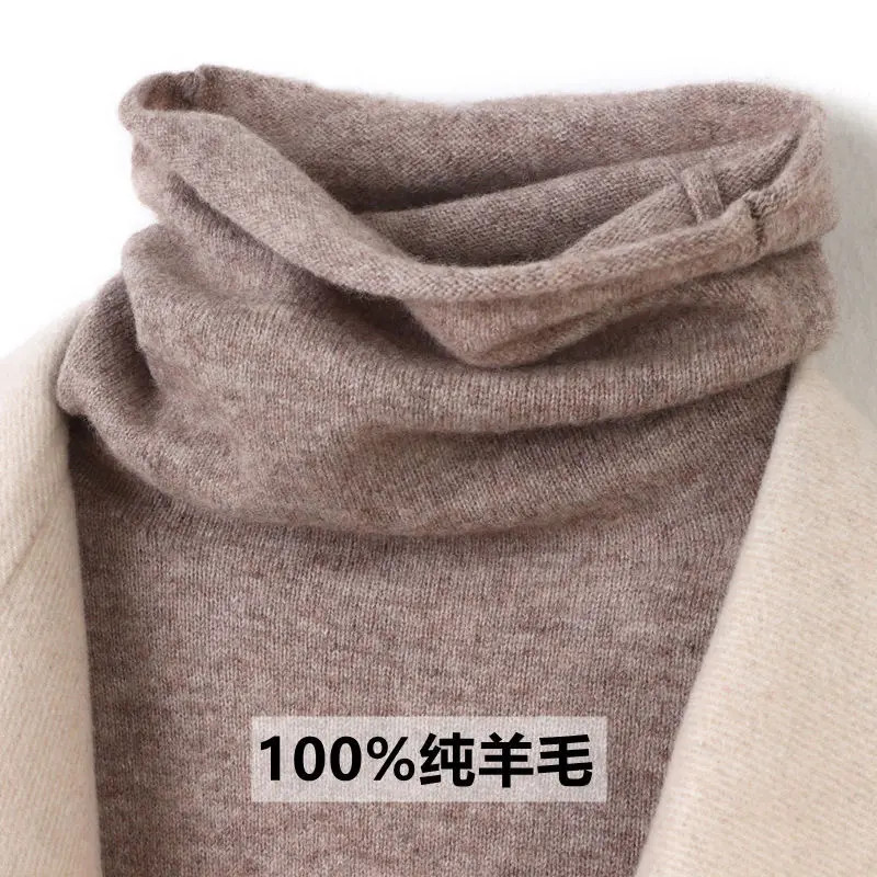 高档100%纯羊毛黑色高领毛衣堆堆领绵羊毛打底衫宽松长袖针织衫女