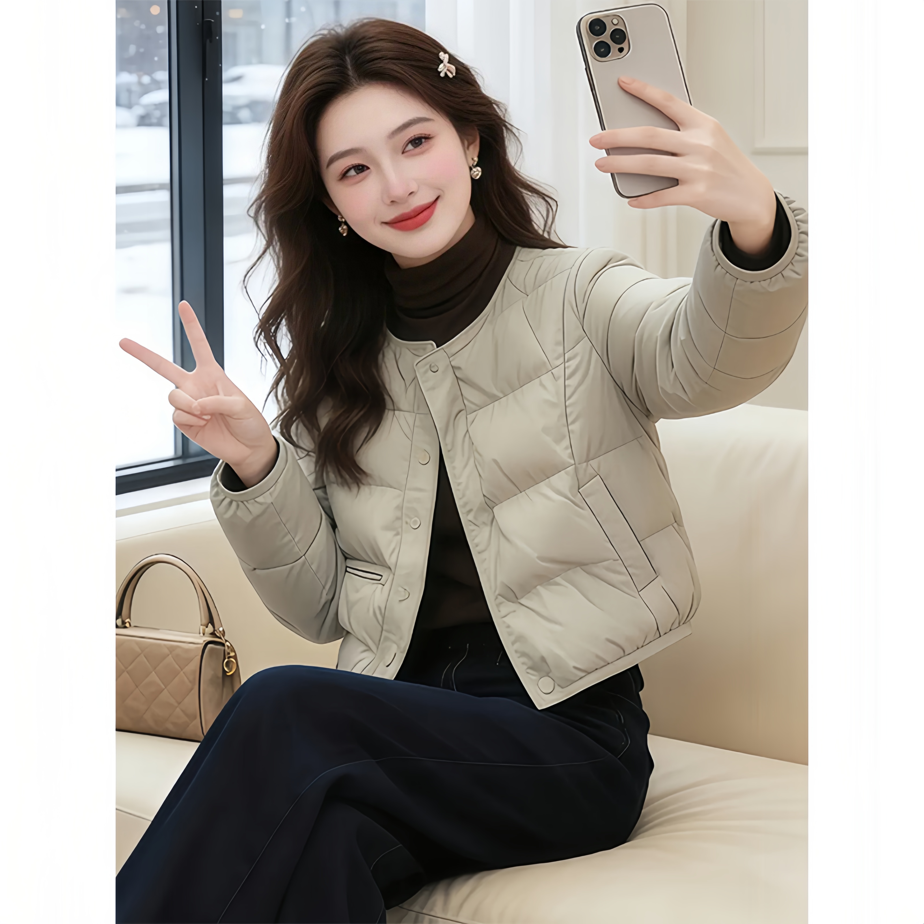 轻薄棉服女爆款宽松无领小个子2025年新款简约高级短外套冬气质女