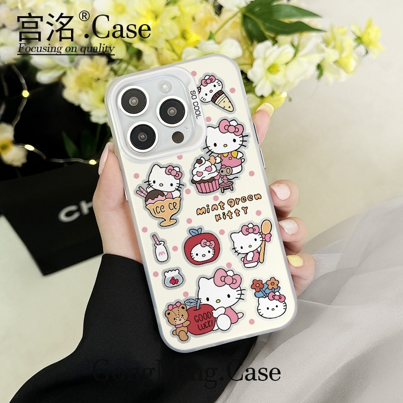 米白底波点KT拼图彩银壳适用于iPhone苹果16手机壳华为oppo小米手