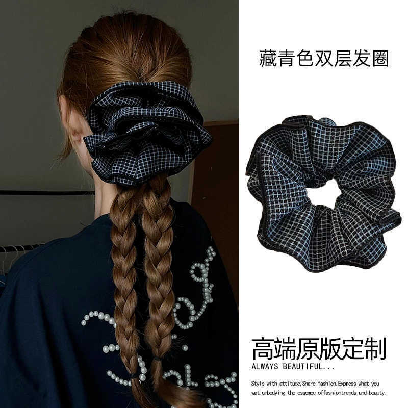许我耀眼许妍同款格子大肠发圈女2025年扎头发绳高级感低马尾发饰