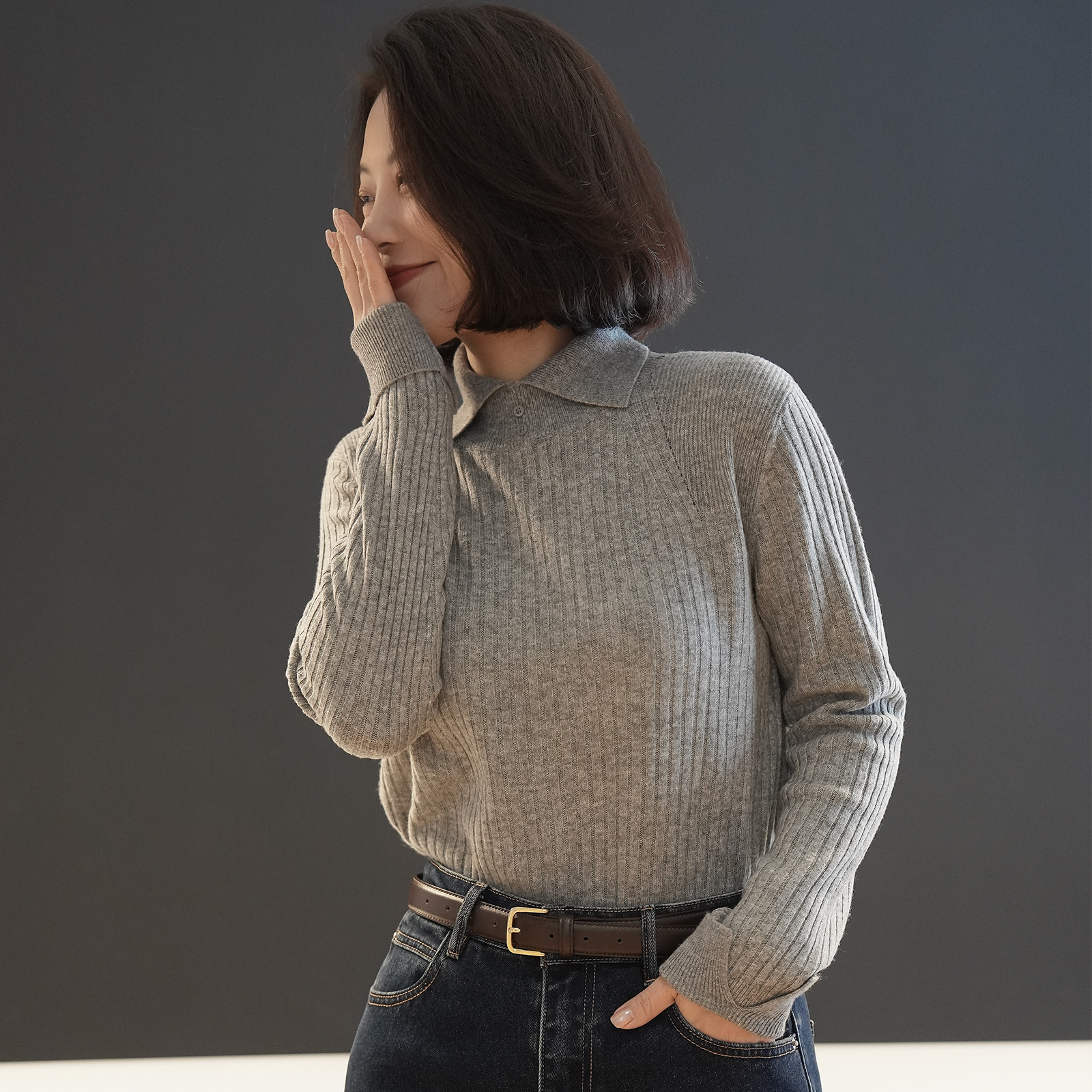 XIYE&W【柔雾灰】坑条百搭上衣