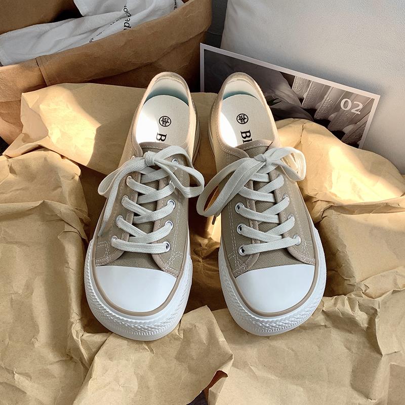 韩国小众芒果头奶茶色丑帆布女鞋春季新生百搭大脚趾鞋