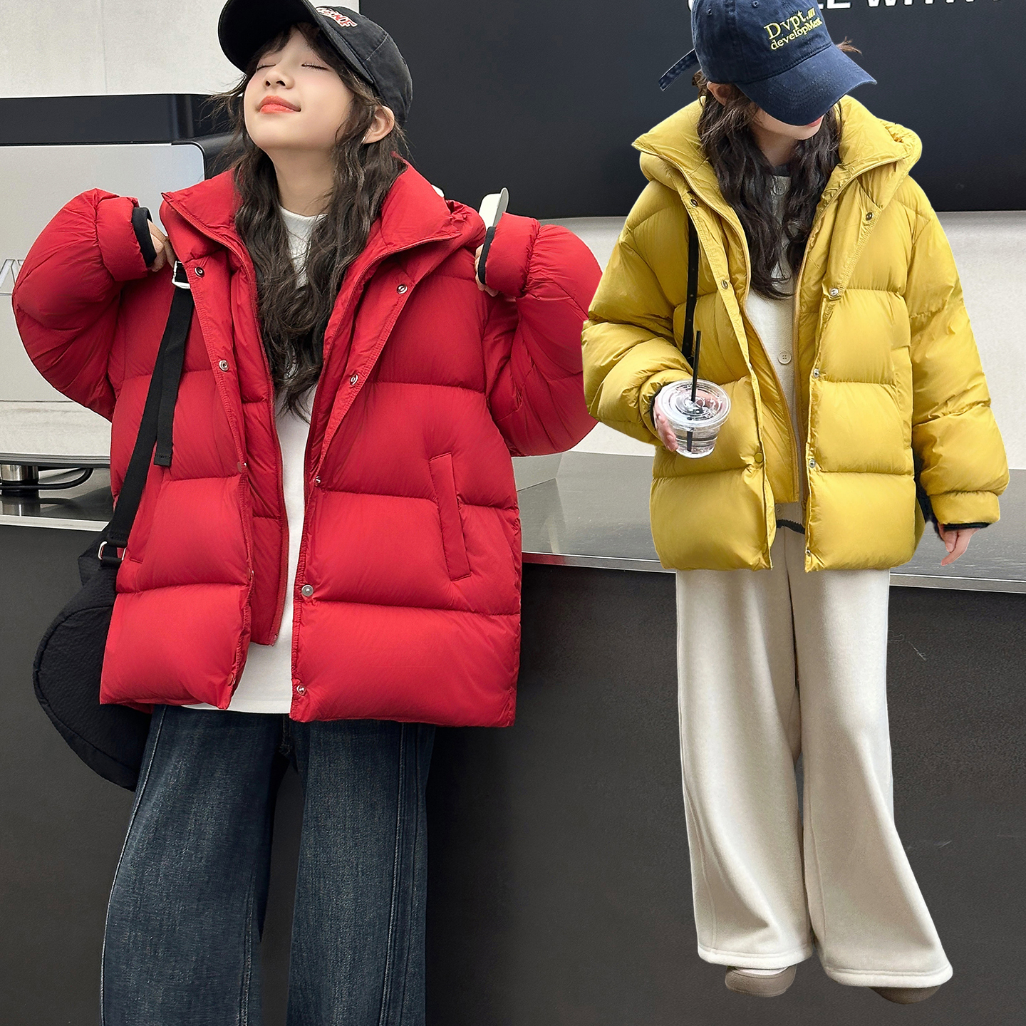 女童加厚棉服新款秋冬装初中生洋气上衣中大童韩版假两件棉衣外套