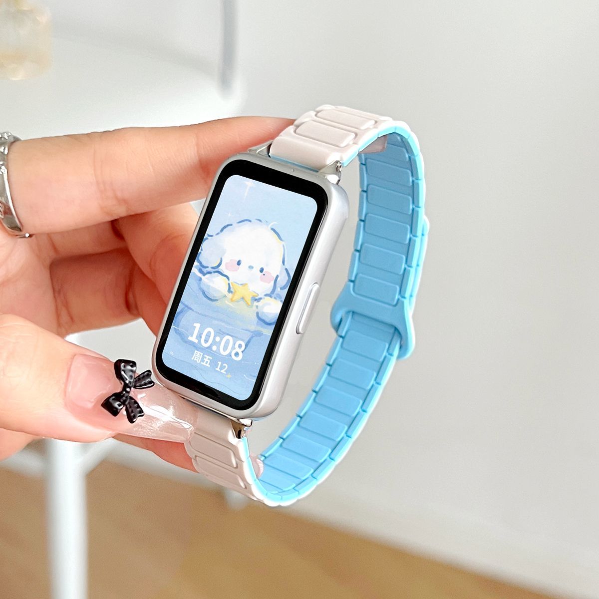 适用华为手环10表带band9/8NFC版硅胶磁吸高级感表链装甲回环腕带