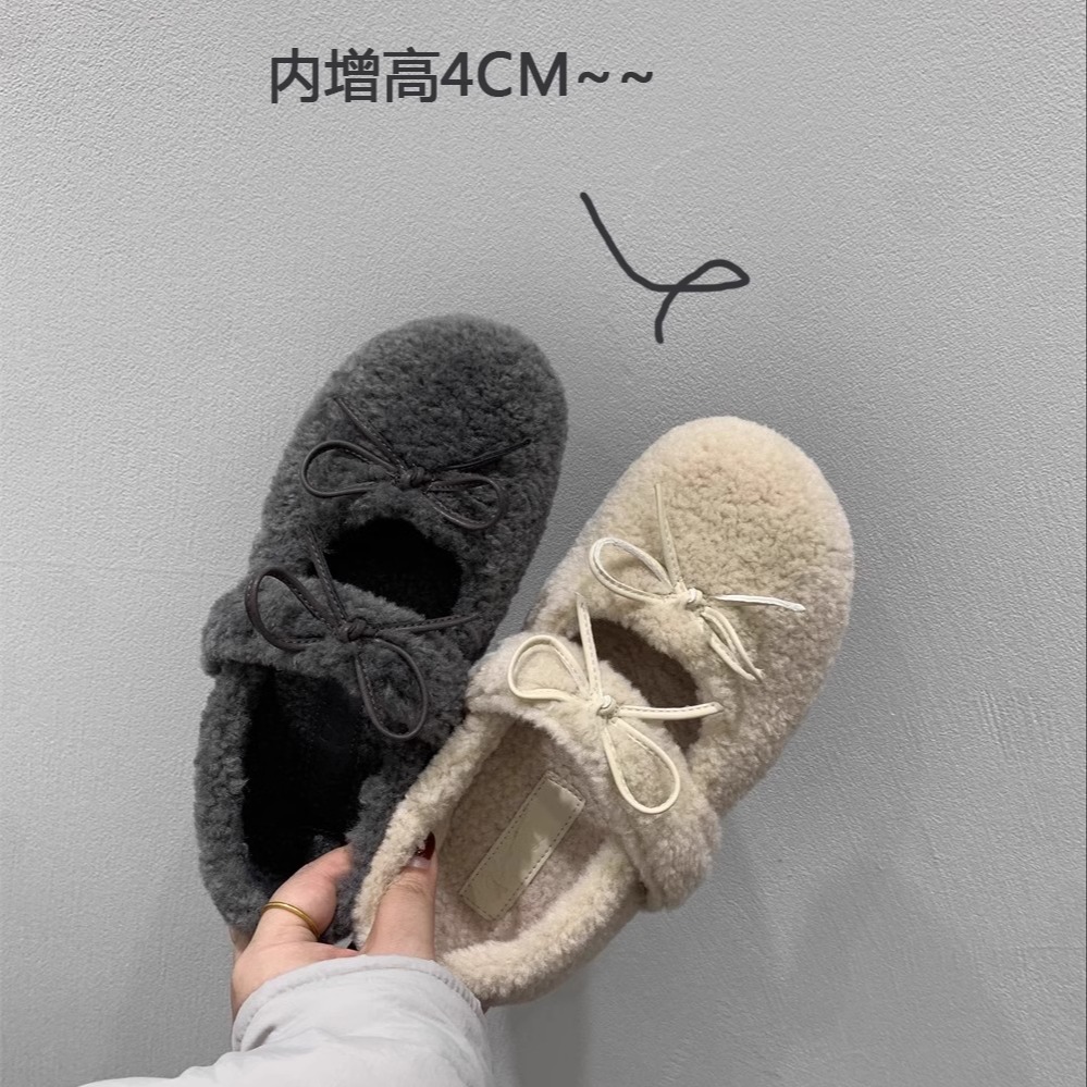 内增高4CM秋夏配裙子保暖加绒玛丽珍鞋毛毛鞋软底单鞋女鞋法式鞋