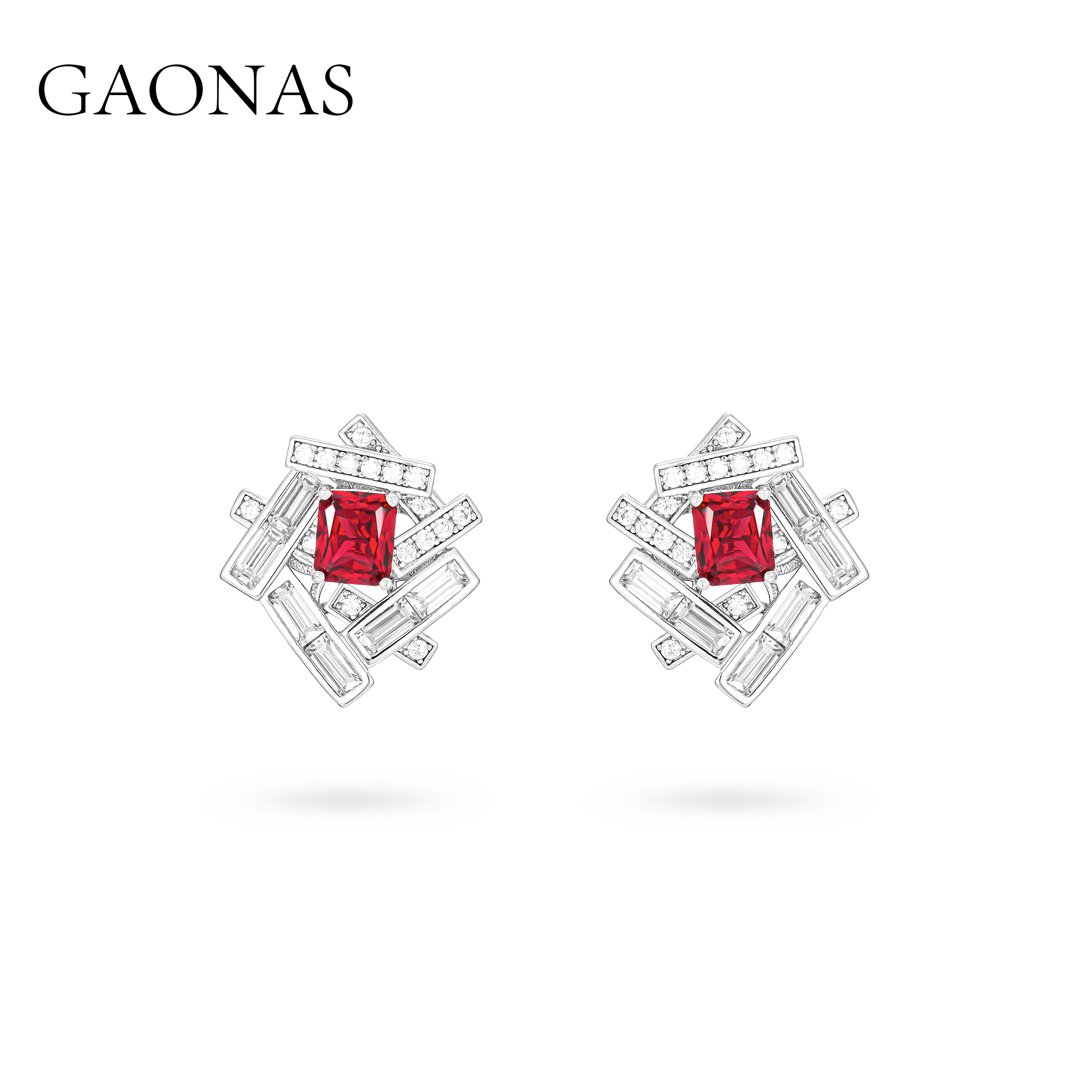 GAONAS 925银合成锆石耳饰 热颂红 冬日暖色红色设计 耳钉11208ER