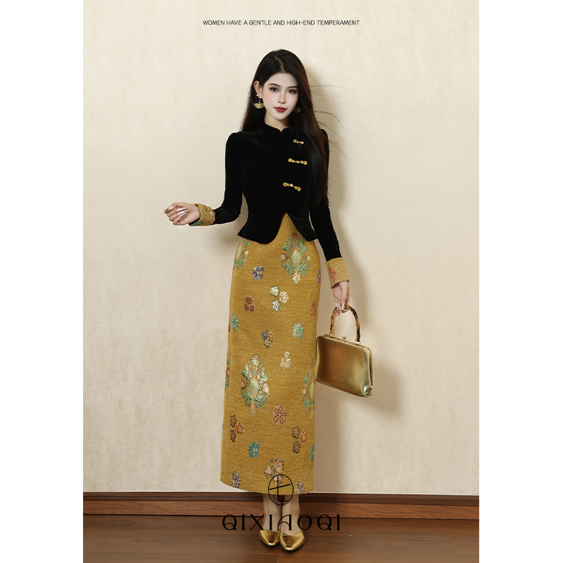 七小七Sicily【金阙谣】新中式国风改良版假两件修身显廋连衣裙女秋