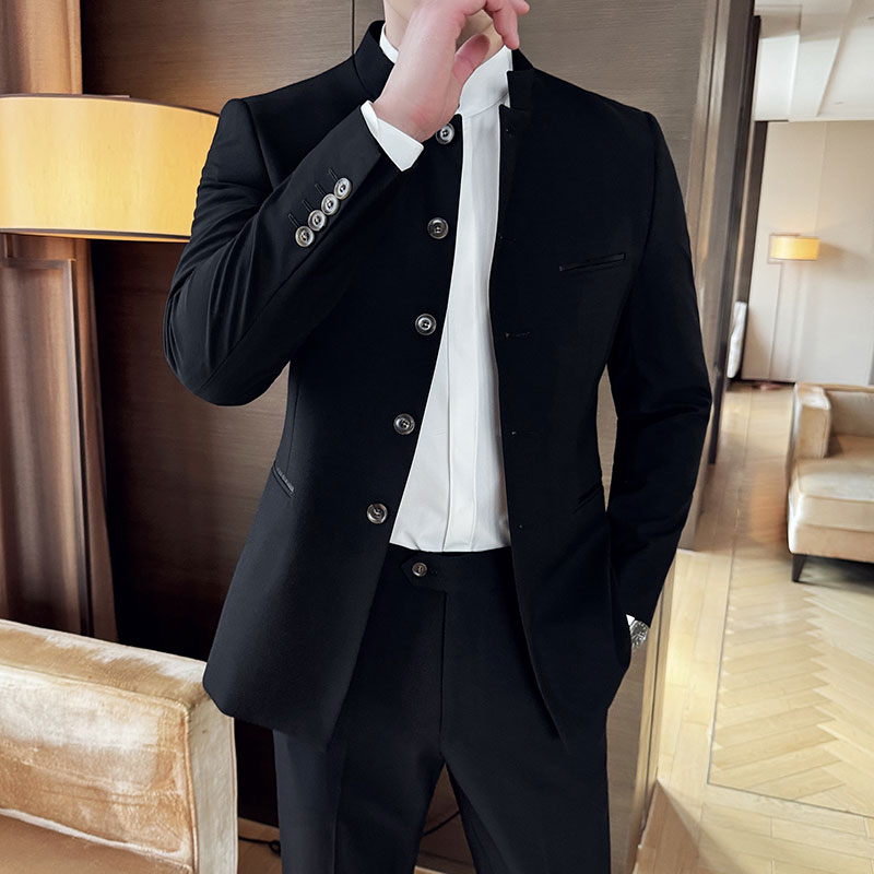 那因波勒新中式立领西服外套春秋简约垂感国风中山装休闲商务套装