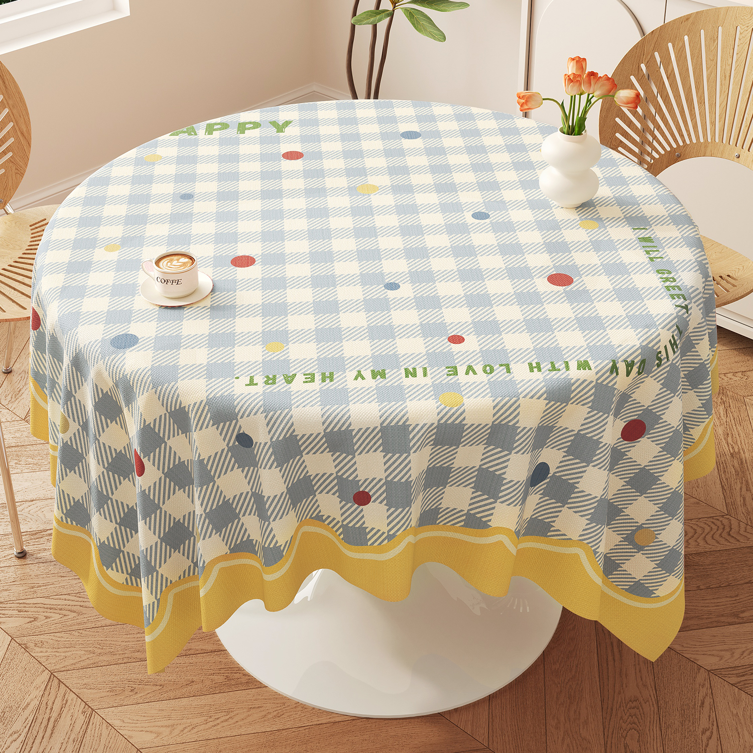 卡通圆桌桌布防水防油免洗pvc圆形餐桌布家用氛围感茶几台布盖布