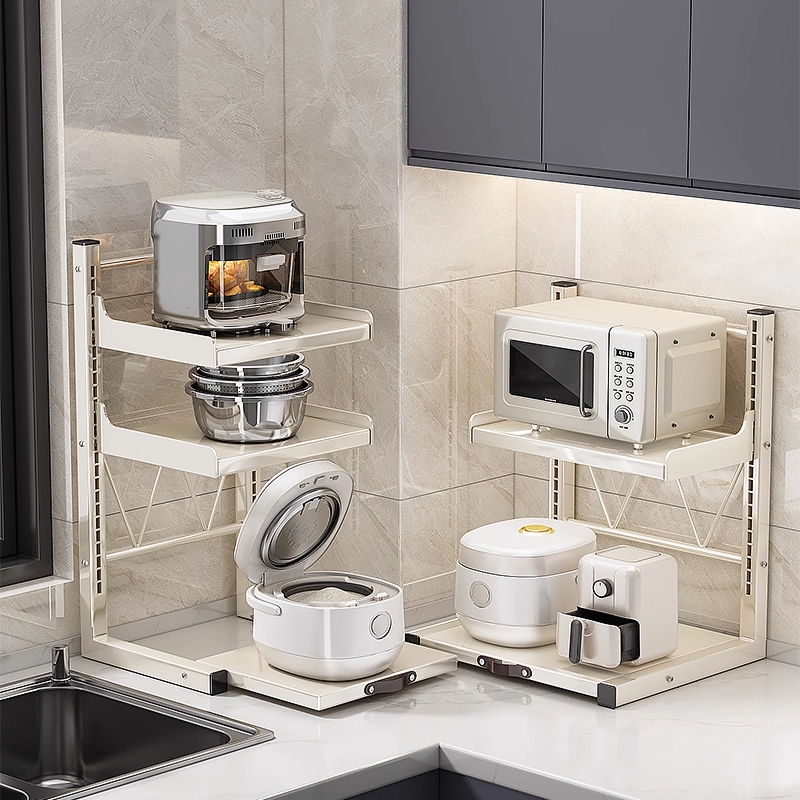 微波炉置物架抽拉式厨房电饭煲架子台面多功能电器烤箱收纳架