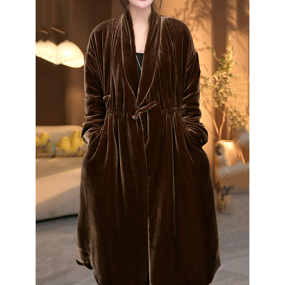 轻奢洋气中长款保暖棉服2026春冬新款高级感系带收腰显瘦开衫外套