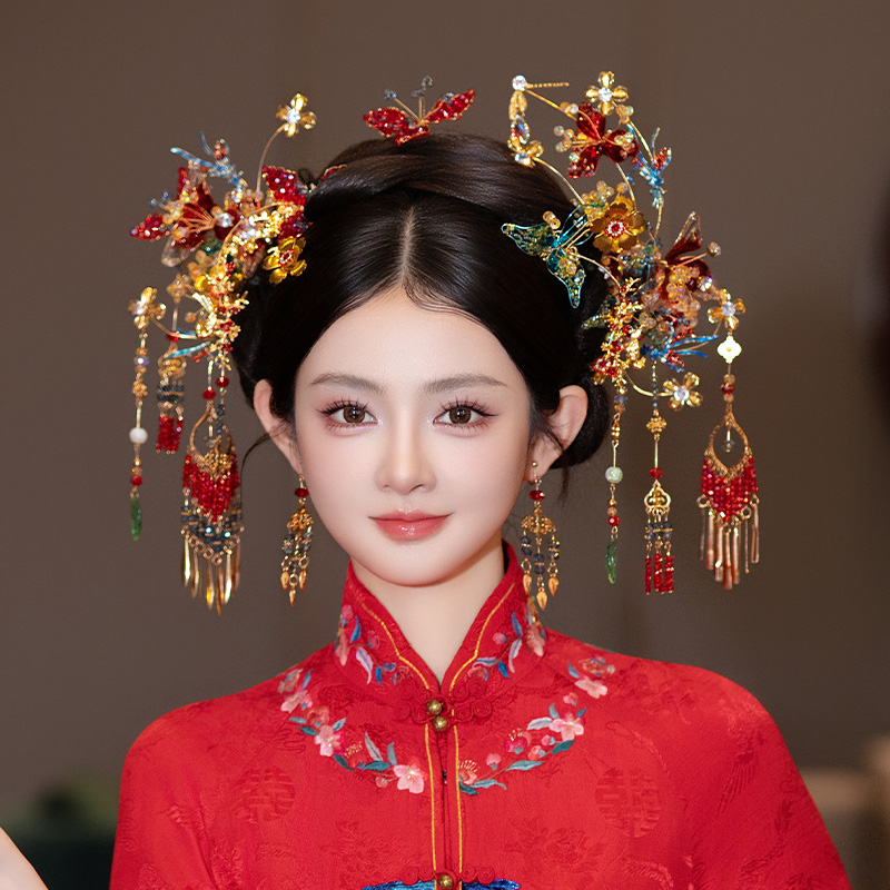 合金树脂婚庆饰品 新娘发饰撞色流苏秀禾晨袍造型婚礼配饰品G0264