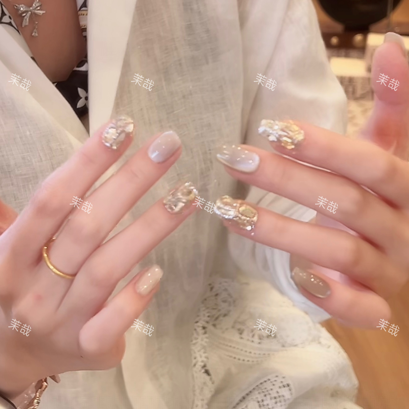 茉哉YY【蒹葭苍苍】纯手工定制美甲拆卸穿戴甲A3777