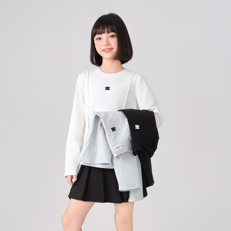 2235【现货】女童打底衫新款爆款洋气时髦百搭简约纯色中大童上衣