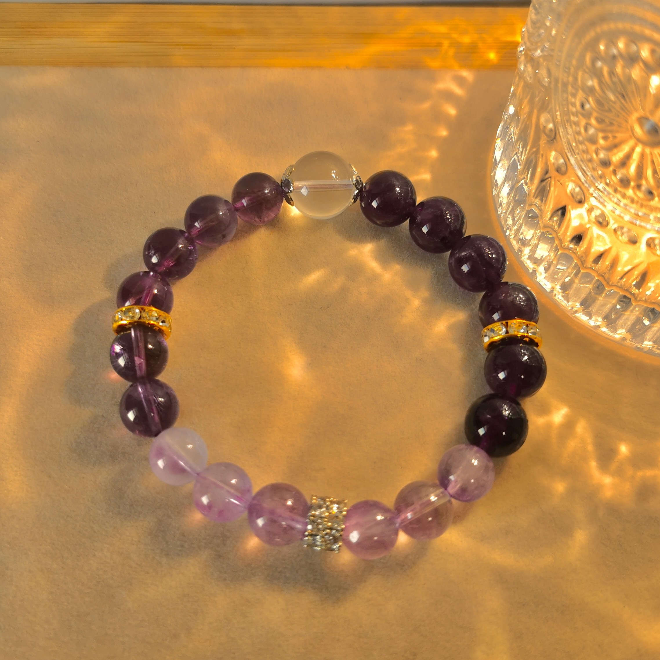 【欢渡出品】设计款天然紫水晶渐变九紫离火轻奢极光单圈手串