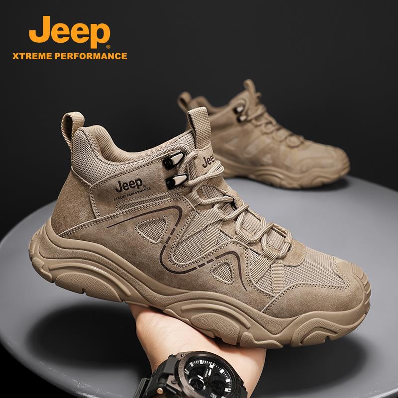 Jeep吉普男鞋秋季2025新款户外休闲登山鞋男款厚底工装真皮运动鞋