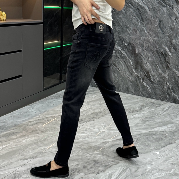 88958-男士时尚欧货修身小脚弹力黑灰色复古潮流牛仔裤长