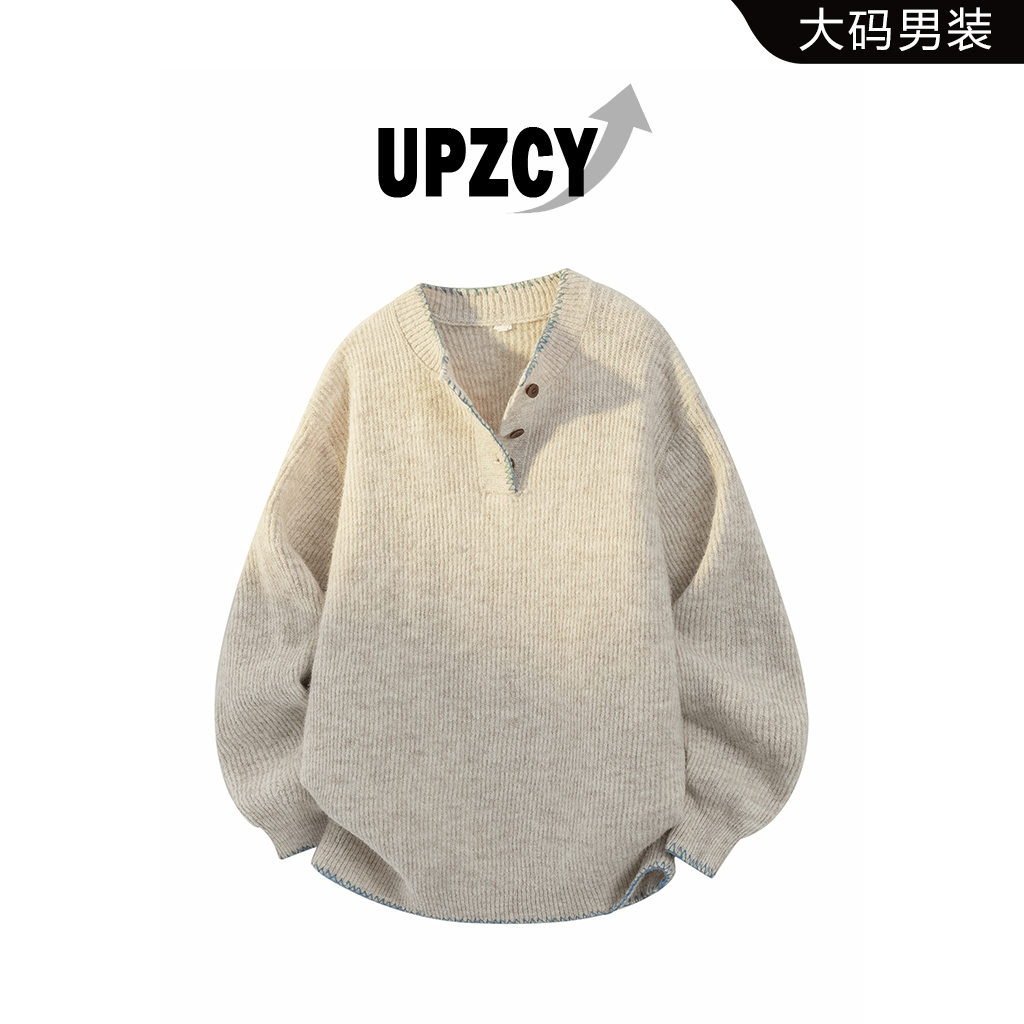 UPZCY男士大码重磅毛衣秋季半开领宽松休闲老钱风针织上衣男装