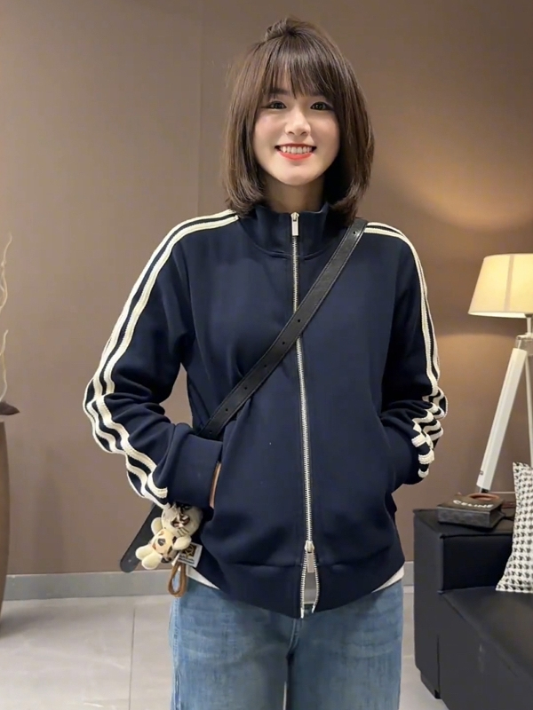美式复古立领三道杠棒球服短外套女2025秋季新款高级休闲运动上衣