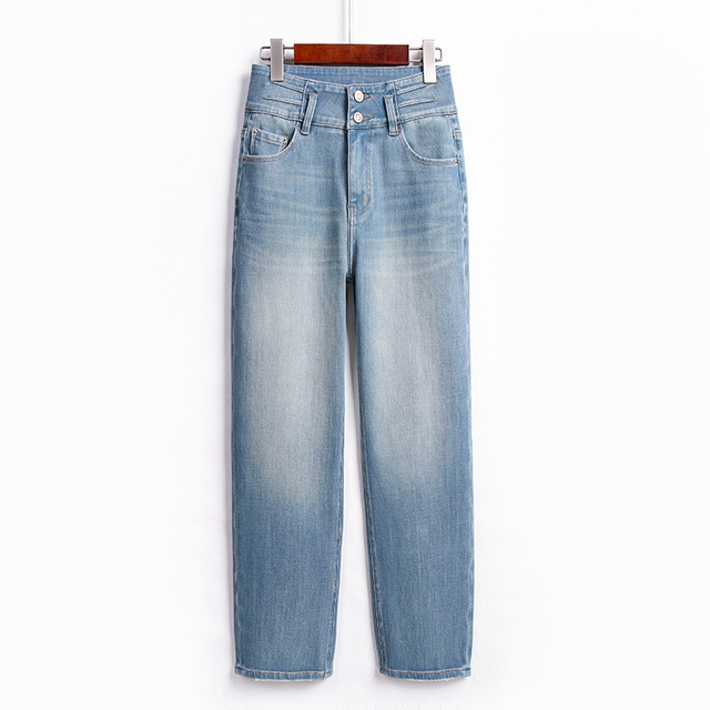 高腰直筒牛仔裤女小个子2025夏季薄款宽松显瘦弹力九分法棍烟管裤